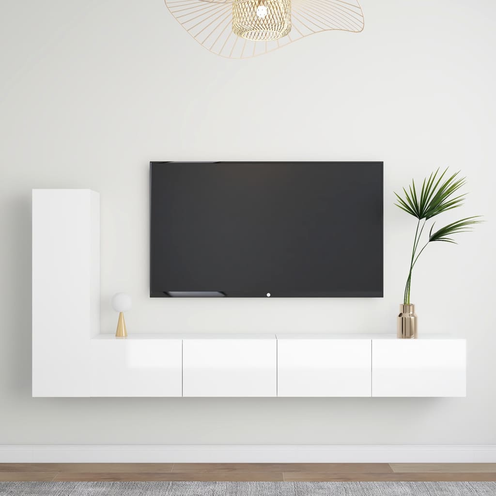Meuble TV Suspendu Original Effet Béton - 3 Pièces-Mon Meuble TV-Blanc brillant-100 cm-3-8