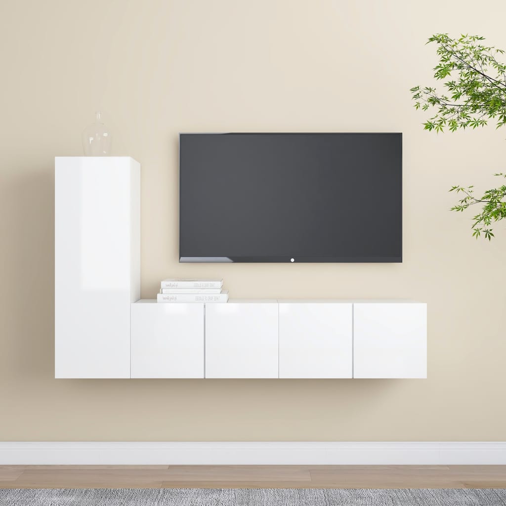 Meuble TV Suspendu Original Effet Béton - 3 Pièces-Mon Meuble TV-Blanc brillant-60 cm-3-11