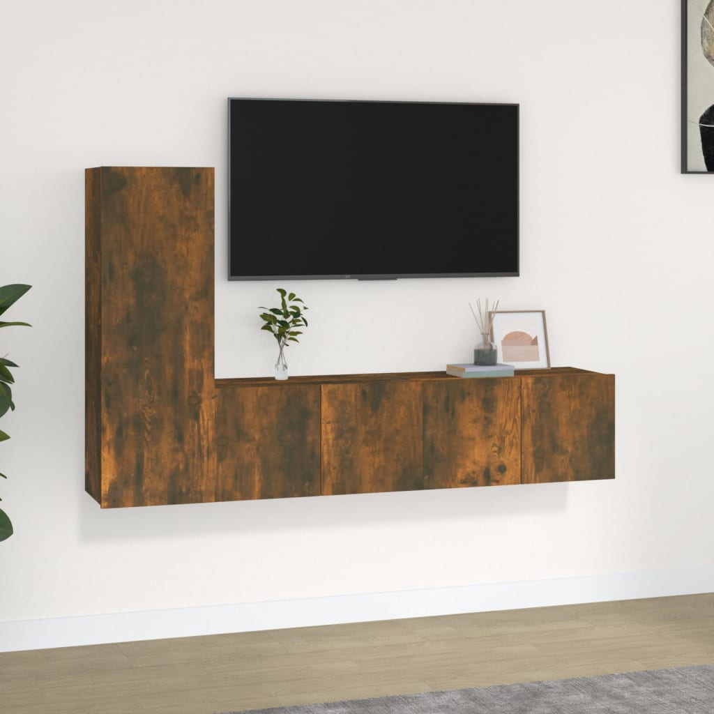 Meuble TV Suspendu Original Effet Béton - 3 Pièces-Mon Meuble TV-Chêne fumé-60 cm-3-12