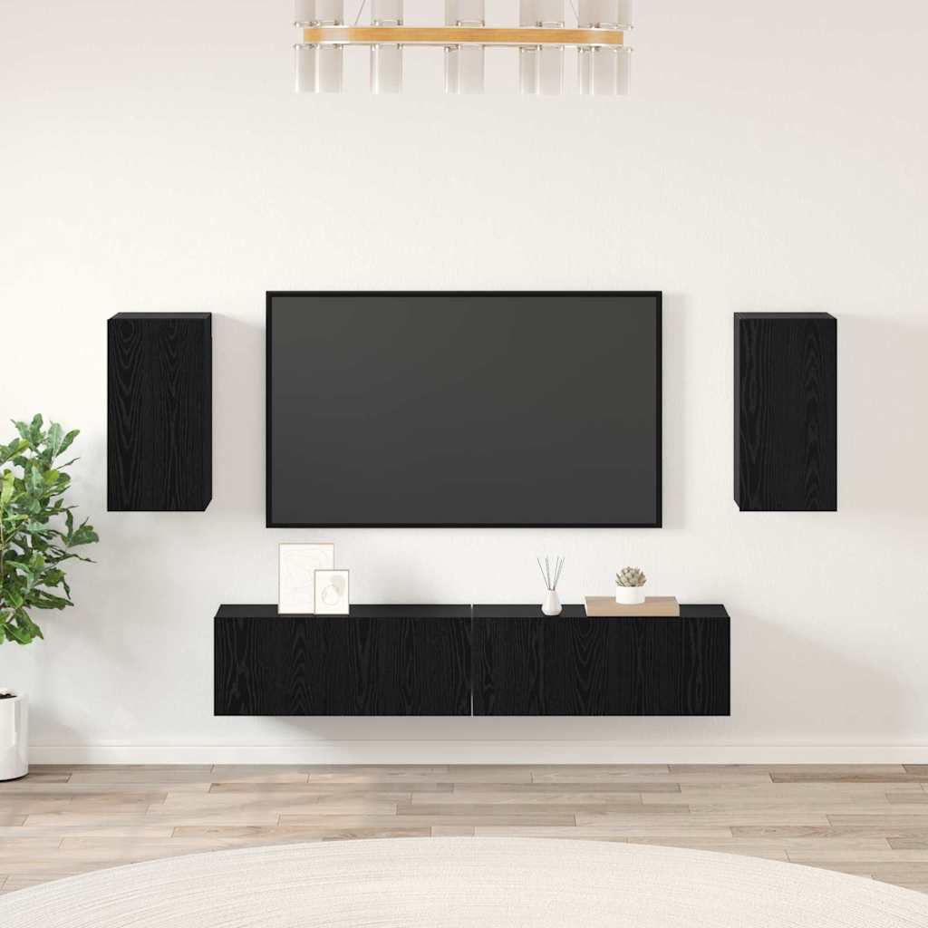 Meuble TV Suspendu Original Effet Béton - 3 Pièces-Mon Meuble TV-Chêne noir-80 cm-2-22