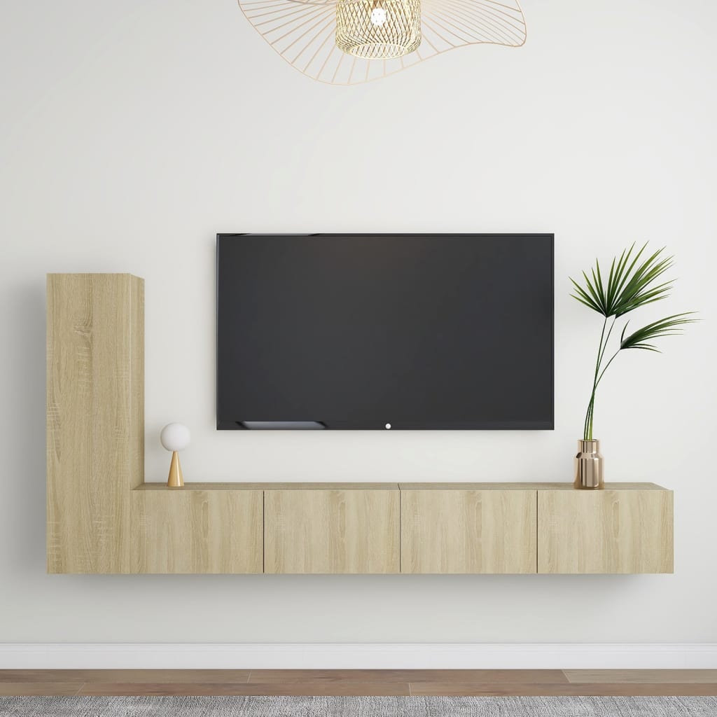 Meuble TV Suspendu Original Effet Béton - 3 Pièces-Mon Meuble TV-Chêne sonoma-100 cm-3-10