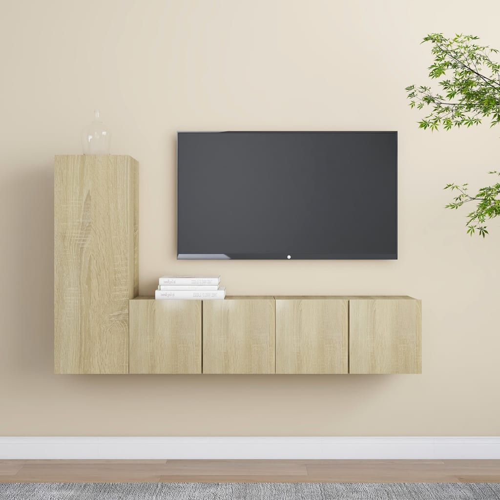 Meuble TV Suspendu Original Effet Béton - 3 Pièces-Mon Meuble TV-Chêne sonoma-60 cm-3-9