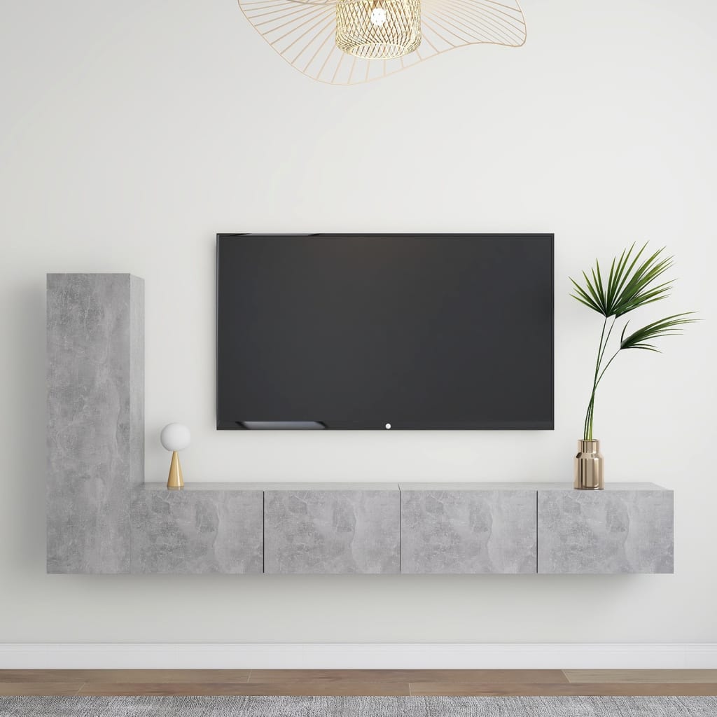 Meuble TV Suspendu Original Effet Béton - 3 Pièces-Mon Meuble TV-Gris béton-100 cm-3-14