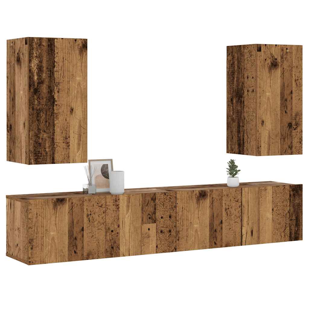 Meuble TV Suspendu Original Effet Béton - 3 Pièces-Mon Meuble TV-Vieux bois-80 cm-4-27