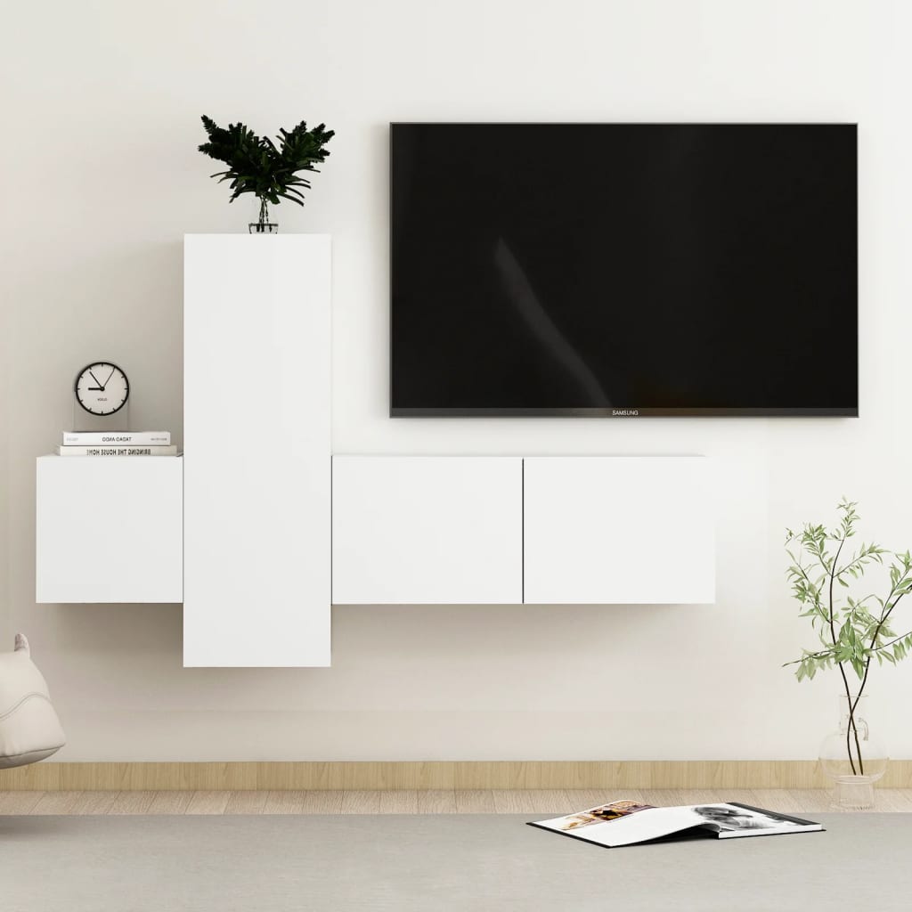 Meuble TV Suspendu Style Industriel Effet Béton - 3 Pièces-Mon Meuble TV-Blanc-80 cm-1-13