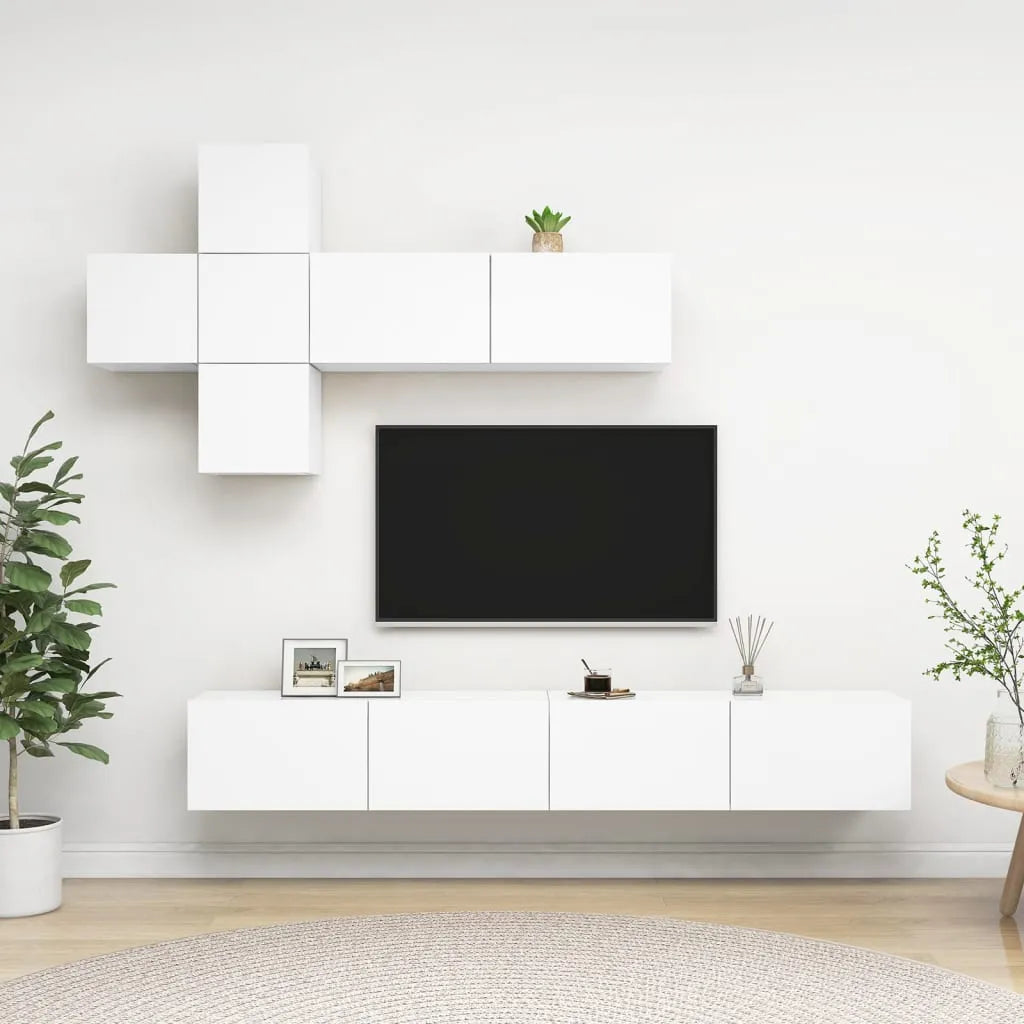 Meuble TV Suspendu XXL Effet Vieux Bois - 7 Pièces-Mon Meuble TV-Blanc-100 cm-11
