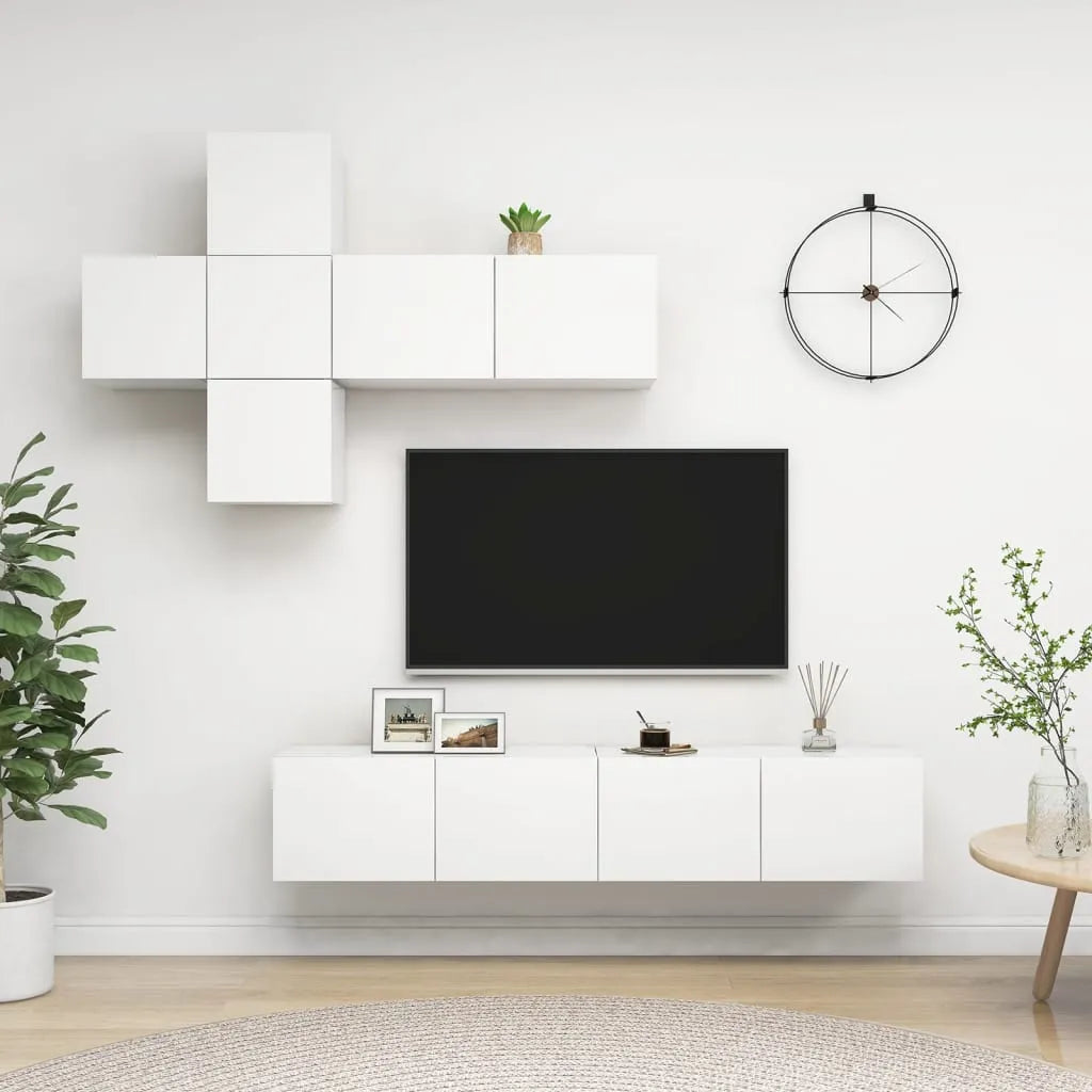 Meuble TV Suspendu XXL Effet Vieux Bois - 7 Pièces-Mon Meuble TV-Blanc-80 cm-10