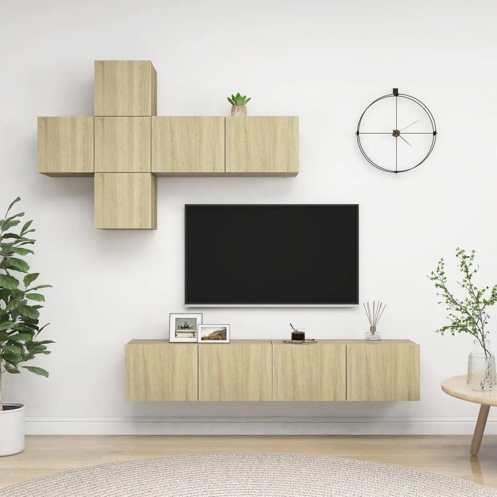 Meuble TV Suspendu XXL Effet Vieux Bois - 7 Pièces-Mon Meuble TV-Chêne sonoma-80 cm-12
