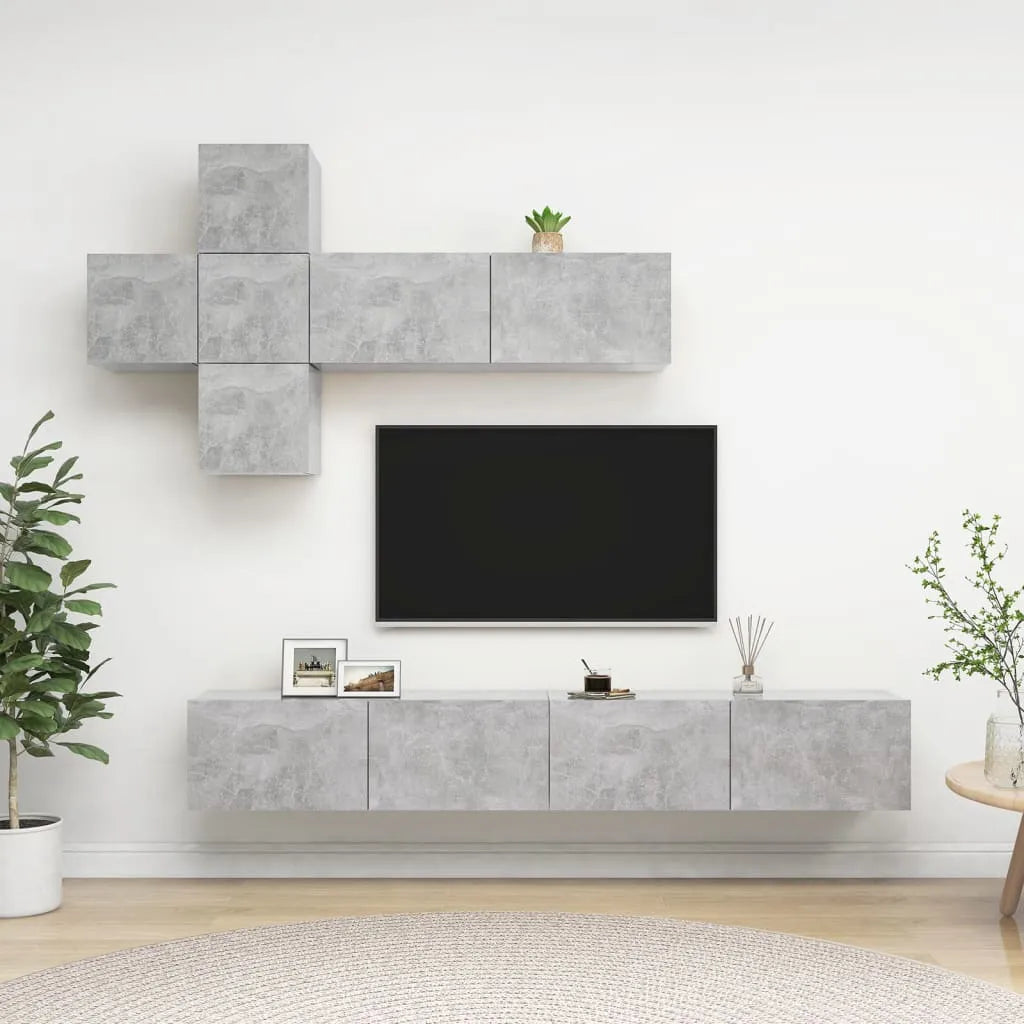 Meuble TV Suspendu XXL Effet Vieux Bois - 7 Pièces-Mon Meuble TV-Gris béton-100 cm-15