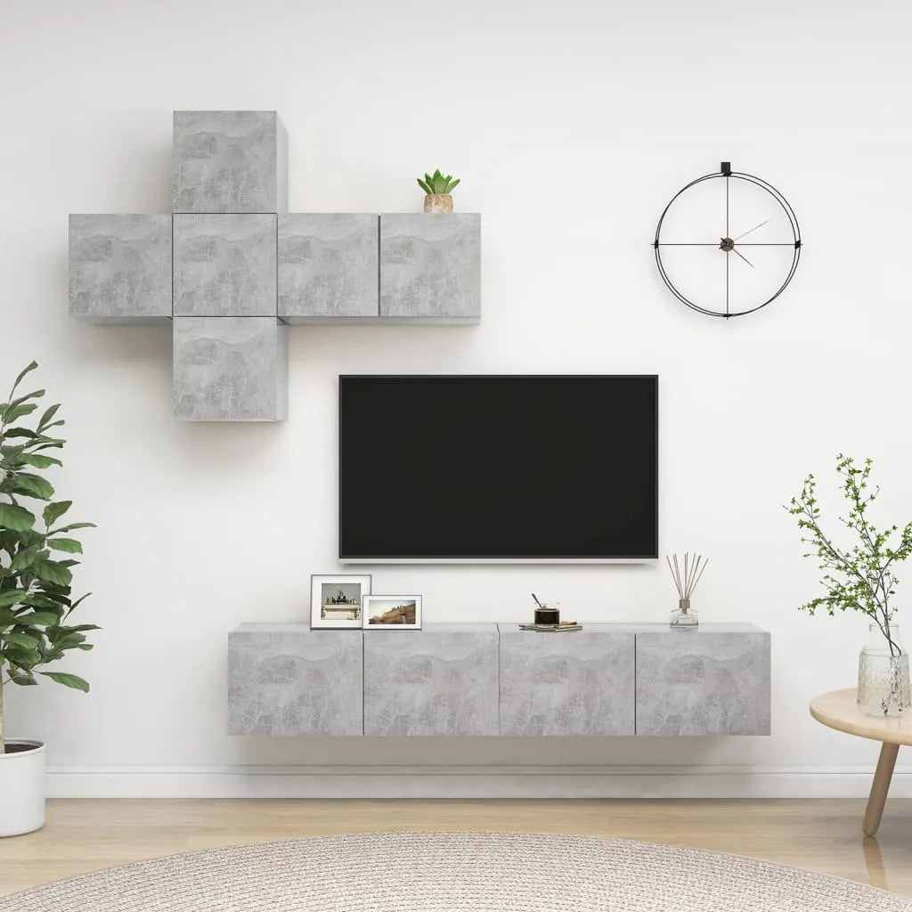 Meuble TV Suspendu XXL Effet Vieux Bois - 7 Pièces-Mon Meuble TV-Gris béton-60 cm-13