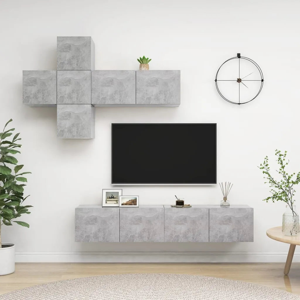 Meuble TV Suspendu XXL Effet Vieux Bois - 7 Pièces-Mon Meuble TV-Gris béton-80 cm-14