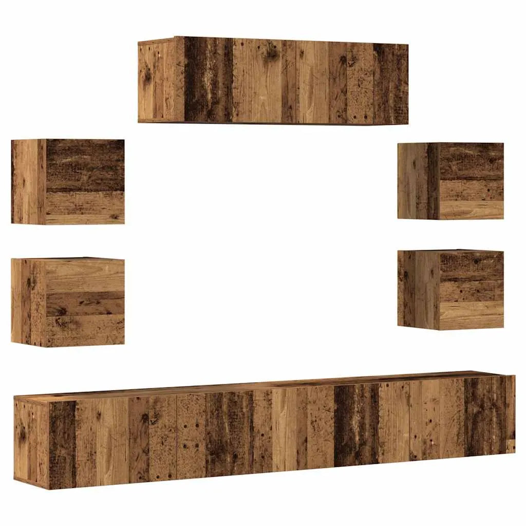 Meuble TV Suspendu XXL Effet Vieux Bois - 7 Pièces-Mon Meuble TV-Vieux bois-80 cm-1