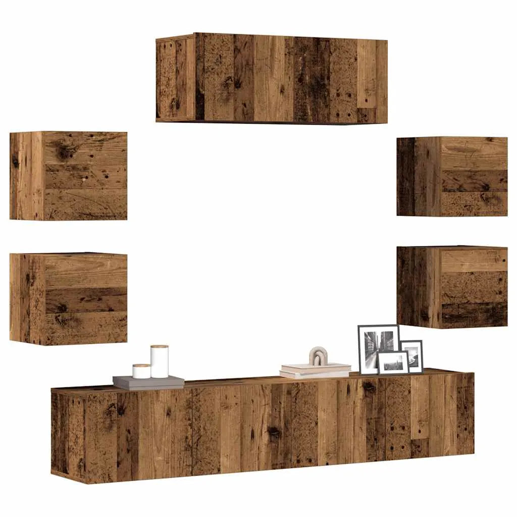 Meuble TV Suspendu XXL Effet Vieux Bois - 7 Pièces-Mon Meuble TV-Vieux bois-80 cm-18