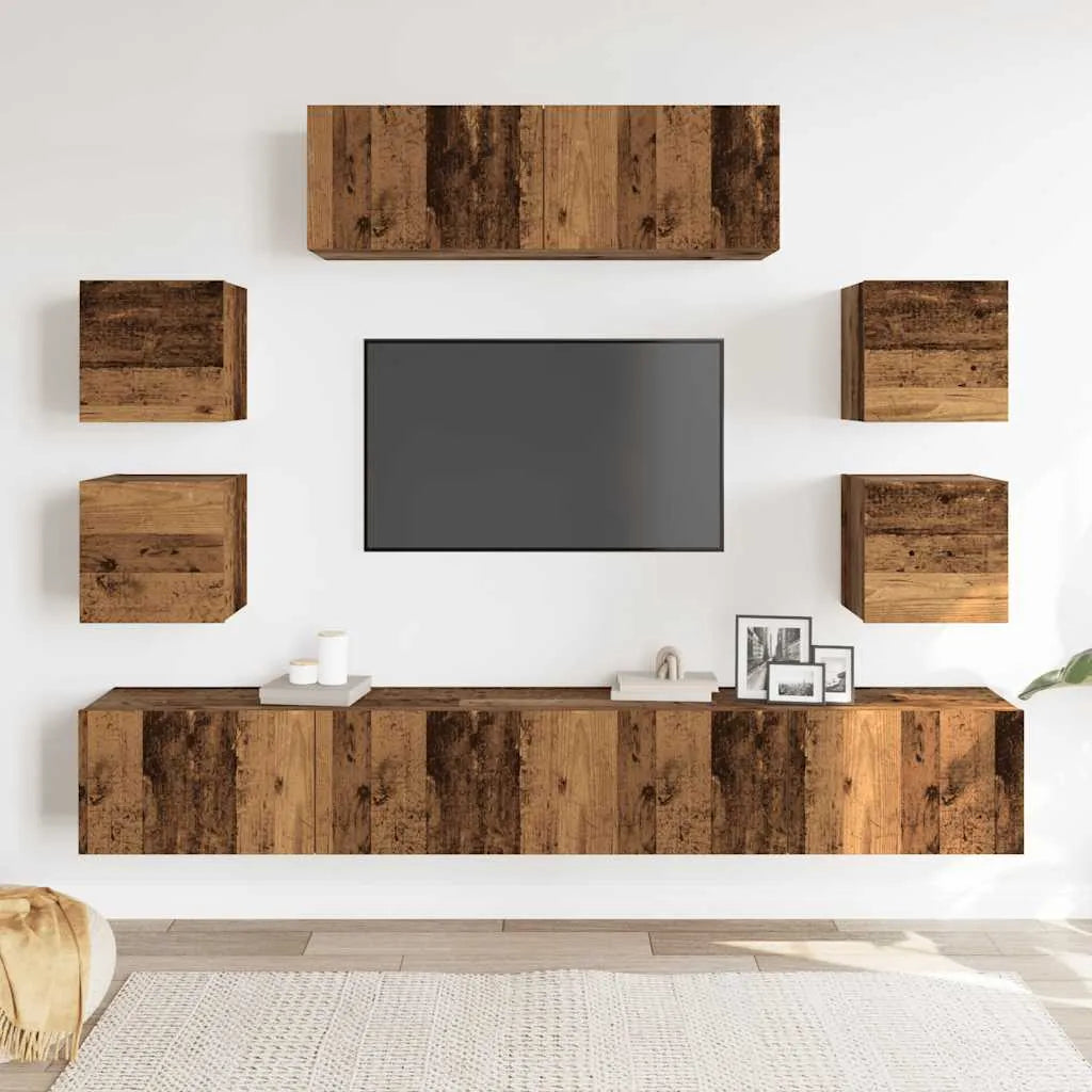 Meuble TV Suspendu XXL Effet Vieux Bois - 7 Pièces-Mon Meuble TV-Vieux bois-80 cm-2