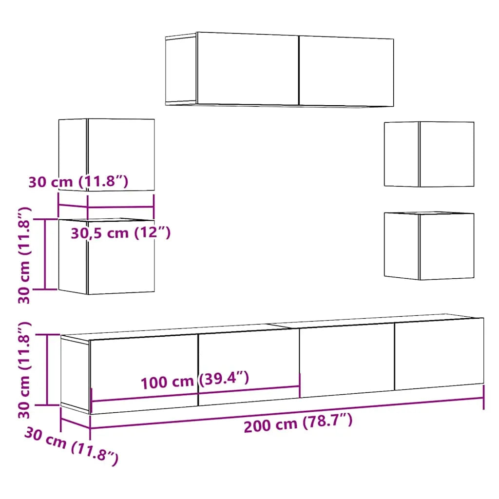 Meuble TV Suspendu XXL Effet Vieux Bois - 7 Pièces-Mon Meuble TV-Vieux bois-80 cm-9