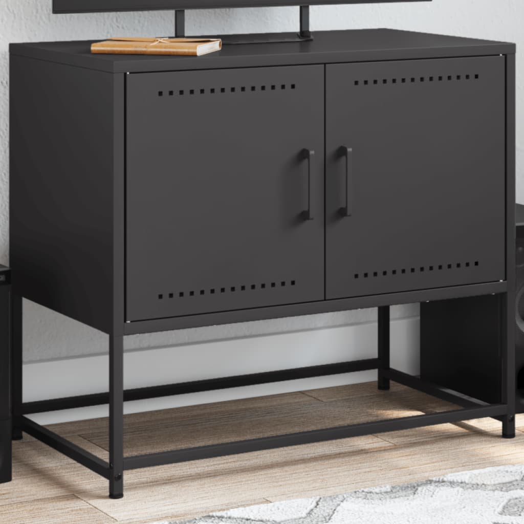 Meuble TV Tout Blanc en Acier - 68,5 cm-Mon Meuble TV-Noir-1-13