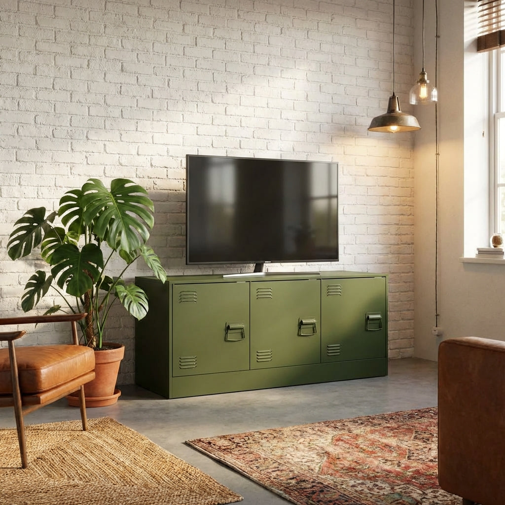 meuble-tv-vert-olive-en-acier-99-cm-decor