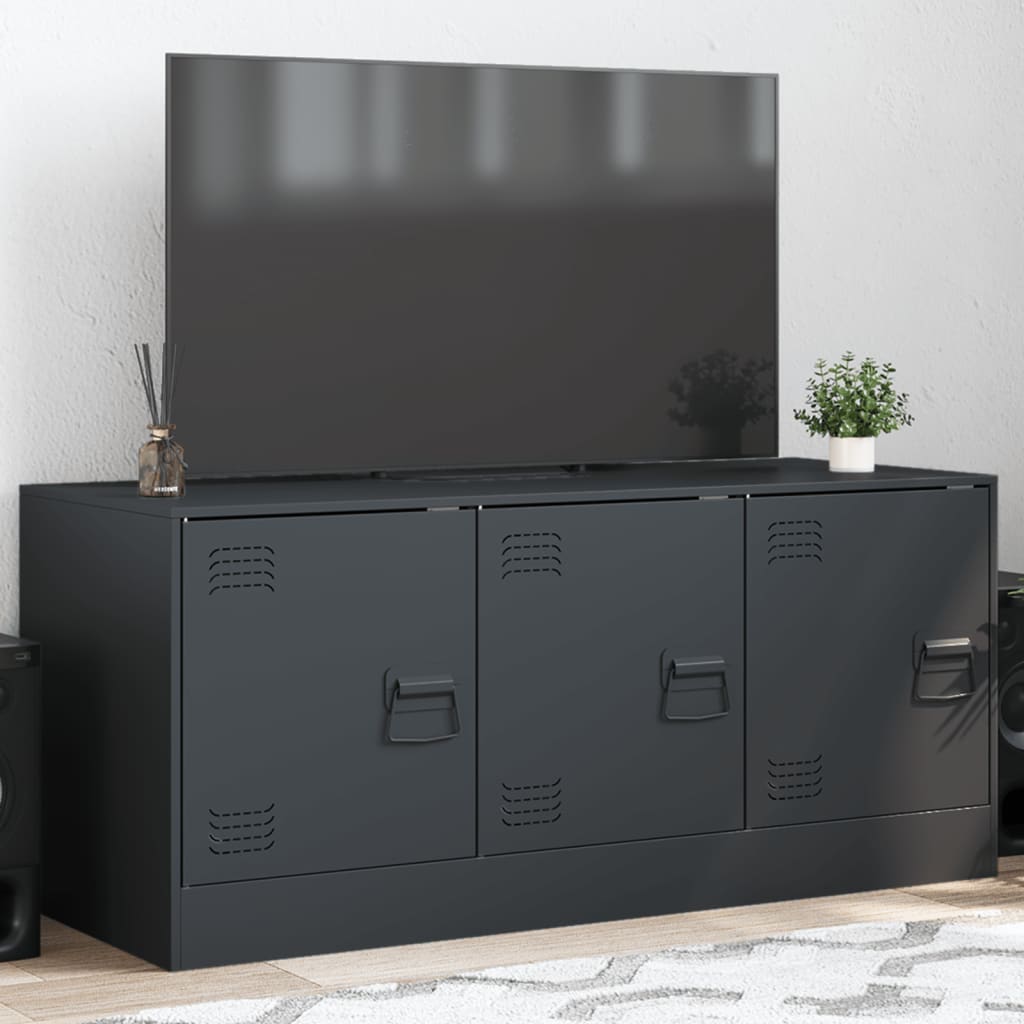 Meuble TV Vert Olive en Acier - 99 cm-Mon Meuble TV-Anthracite-1-17