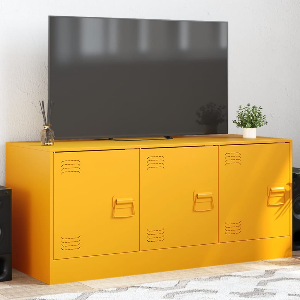Meuble TV Vert Olive en Acier - 99 cm-Mon Meuble TV-jaune moutarde-1-14