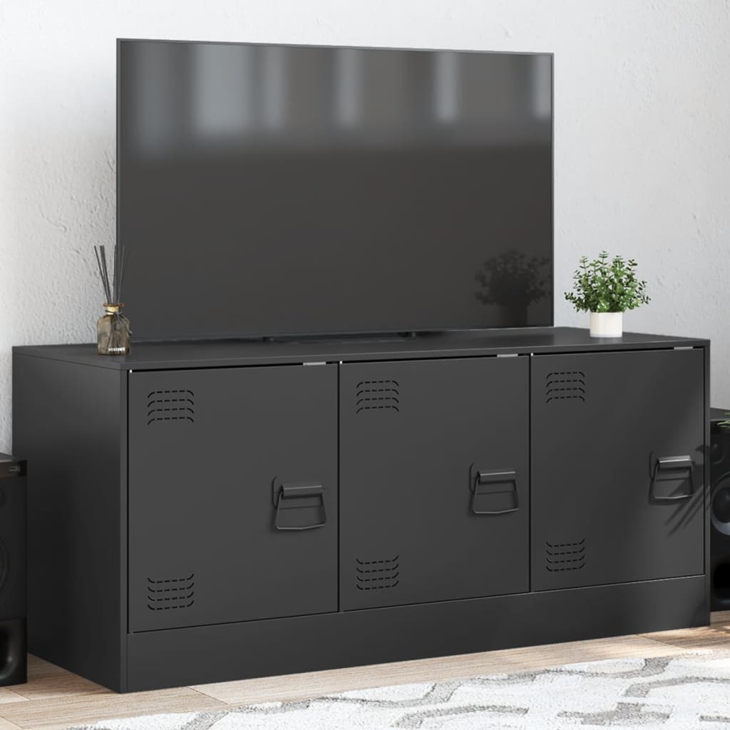 Meuble TV Vert Olive en Acier - 99 cm-Mon Meuble TV-Noir-1-15