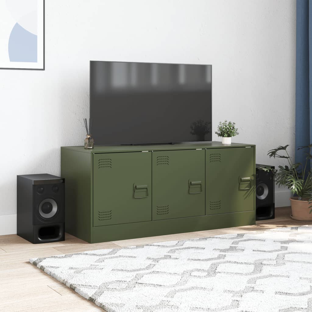 Meuble TV Vert Olive en Acier - 99 cm-Mon Meuble TV-Rose-1-3