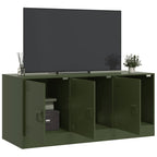 Meuble TV Vert Olive en Acier - 99 cm-Mon Meuble TV-Rose-1-4