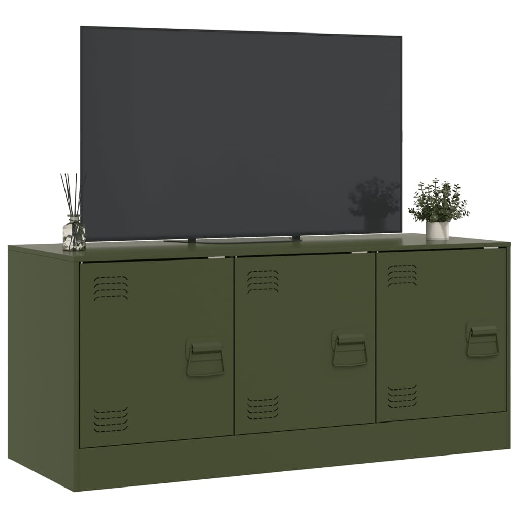 Meuble TV Vert Olive en Acier - 99 cm-Mon Meuble TV-Rose-1-5