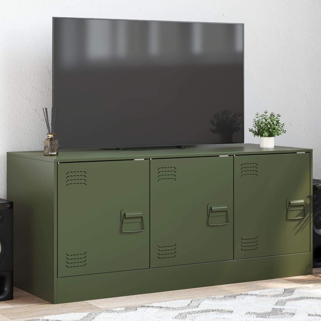Meuble TV Vert Olive en Acier - 99 cm-Mon Meuble TV-Vert olive-1-1