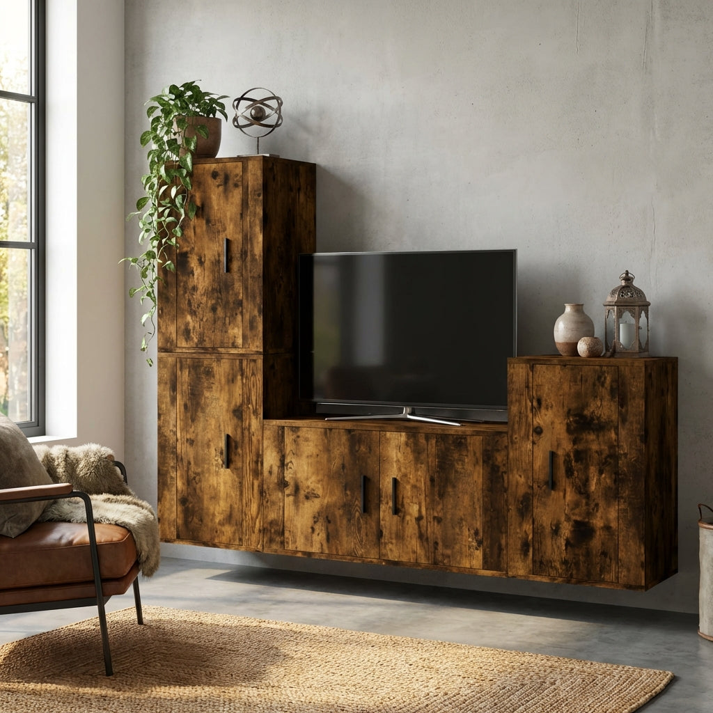 meuble-tv-vintage-bois-fonce-effet-chene-fume-4-pieces-decor