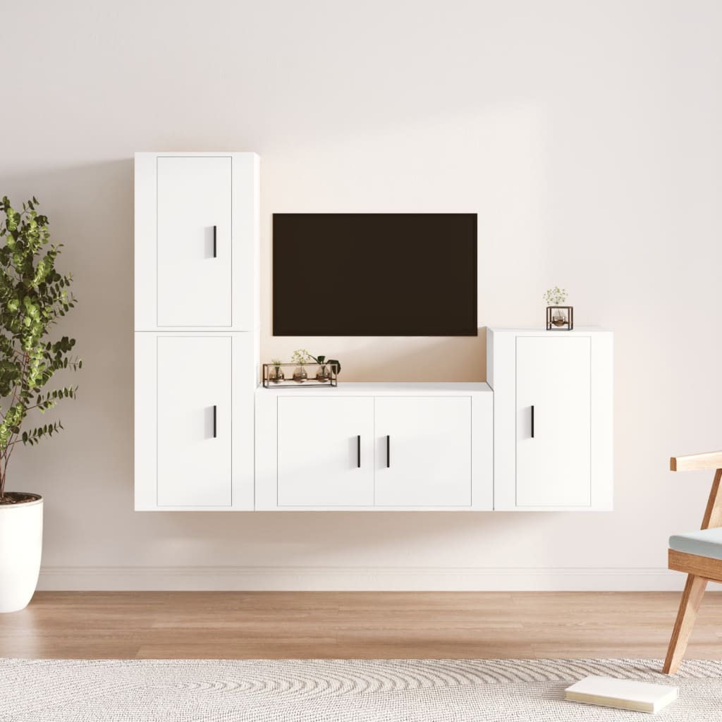 Meuble TV Vintage Bois Foncé Effet Chêne Fumé - 4 Pièces-Mon Meuble TV-Blanc-11