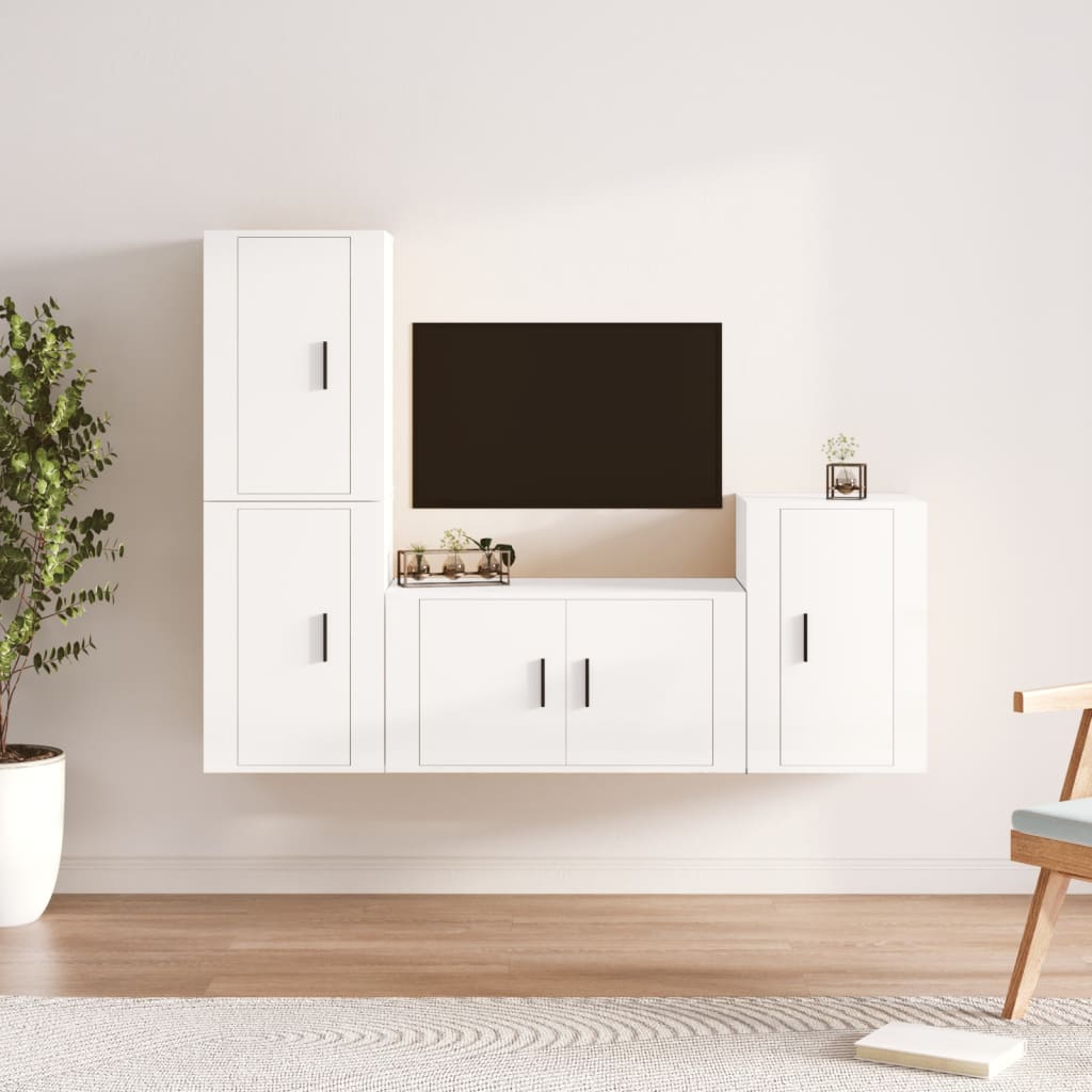 Meuble TV Vintage Bois Foncé Effet Chêne Fumé - 4 Pièces-Mon Meuble TV-Blanc brillant-13