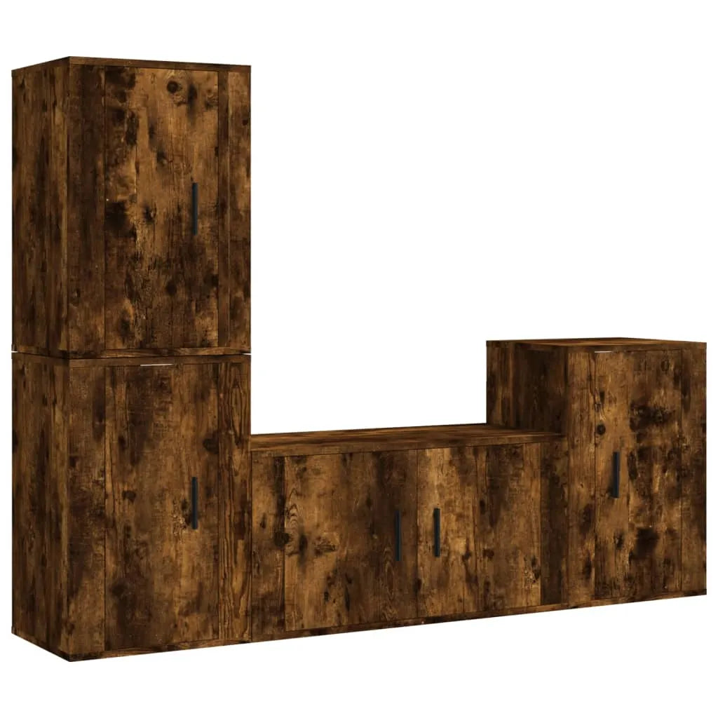 Meuble TV Vintage Bois Foncé Effet Chêne Fumé - 4 Pièces-Mon Meuble TV-Chêne fumé-1