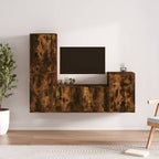 Meuble TV Vintage Bois Foncé Effet Chêne Fumé - 4 Pièces-Mon Meuble TV-Chêne fumé-2