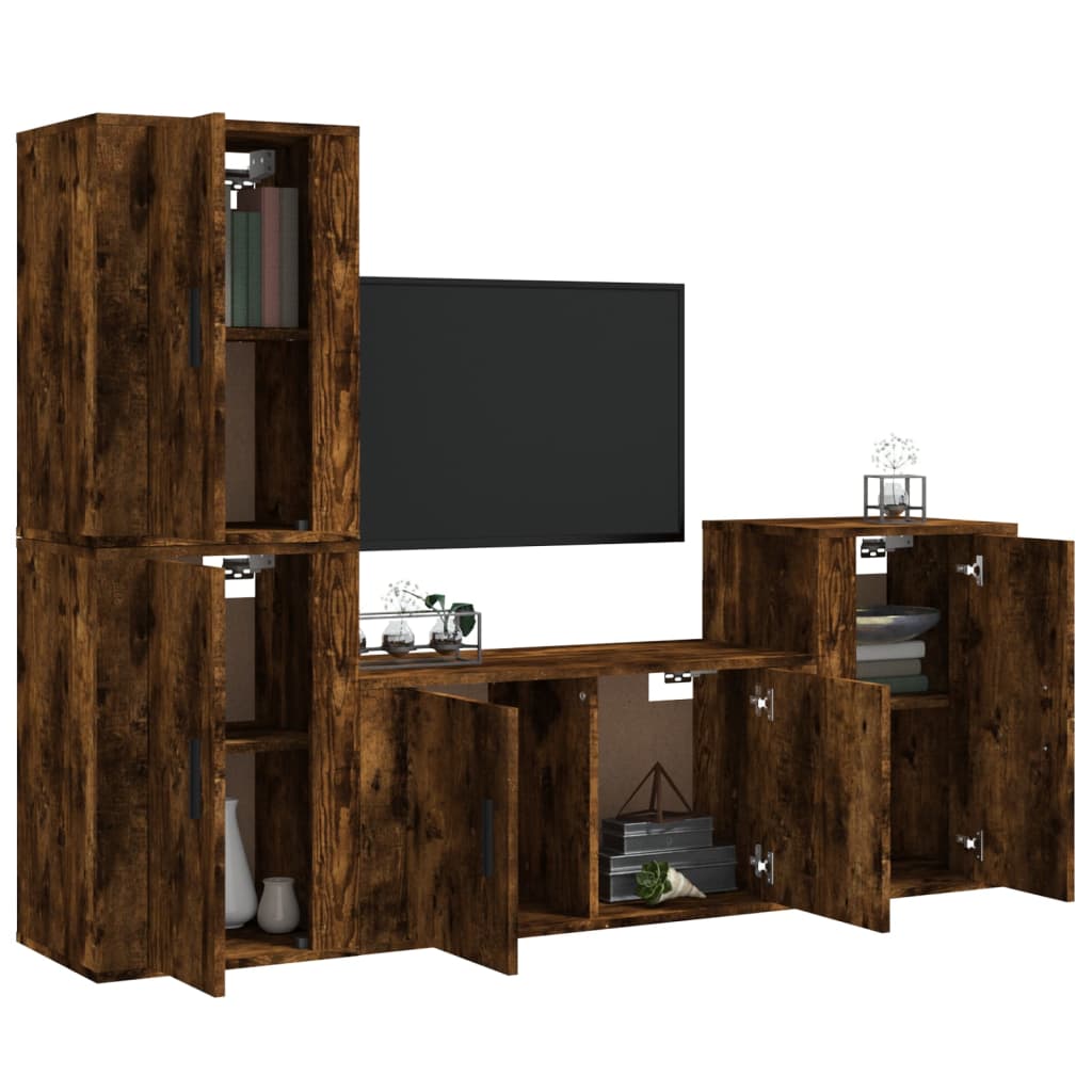 Meuble TV Vintage Bois Foncé Effet Chêne Fumé - 4 Pièces-Mon Meuble TV-Chêne fumé-3