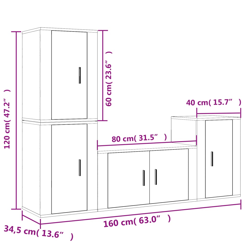 Meuble TV Vintage Bois Foncé Effet Chêne Fumé - 4 Pièces-Mon Meuble TV-Chêne fumé-7