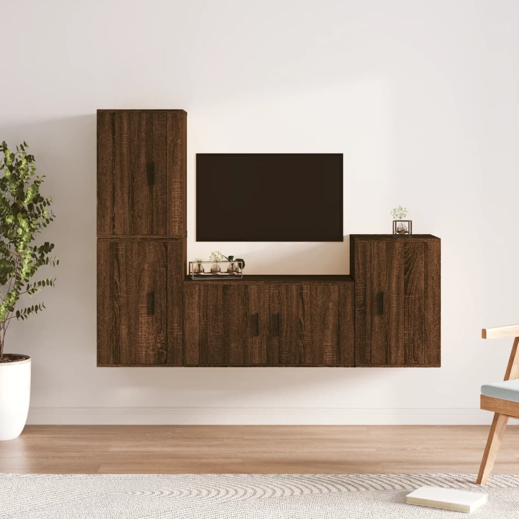 Meuble TV Vintage Bois Foncé Effet Chêne Fumé - 4 Pièces-Mon Meuble TV-Chêne marron-12