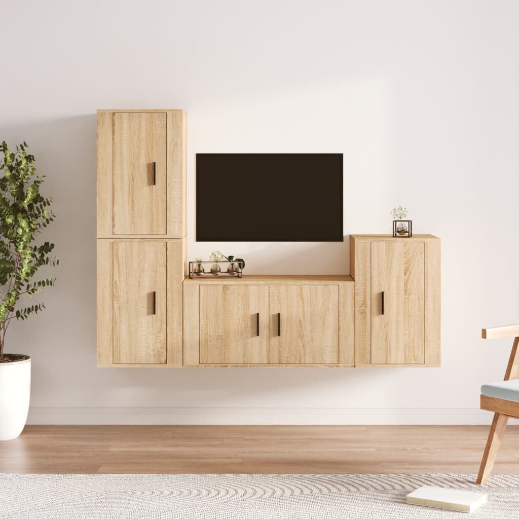 Meuble TV Vintage Bois Foncé Effet Chêne Fumé - 4 Pièces-Mon Meuble TV-Chêne sonoma-8