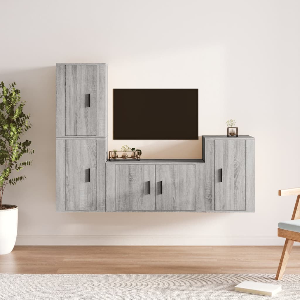 Meuble TV Vintage Bois Foncé Effet Chêne Fumé - 4 Pièces-Mon Meuble TV-Sonoma gris-9