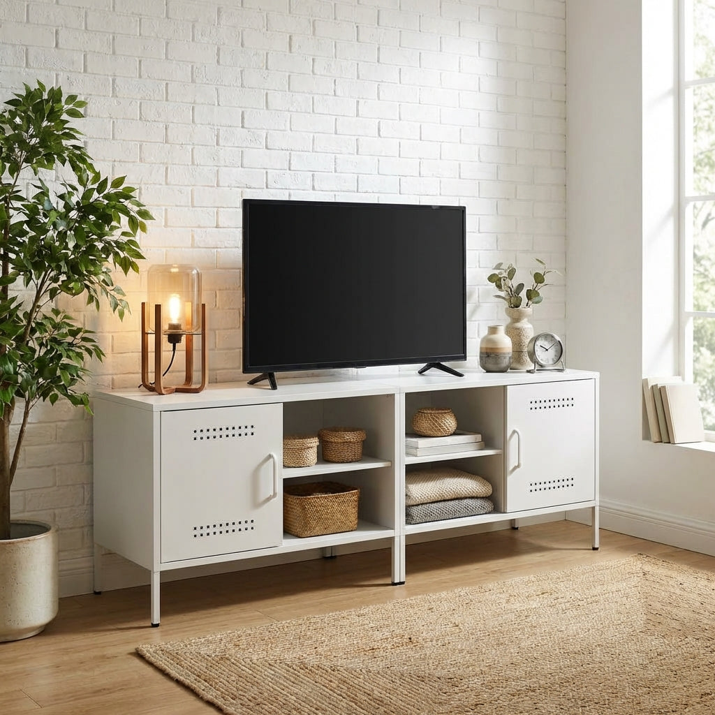 meuble-tv-vintage-en-acier-blanc-lot-de-2-decor