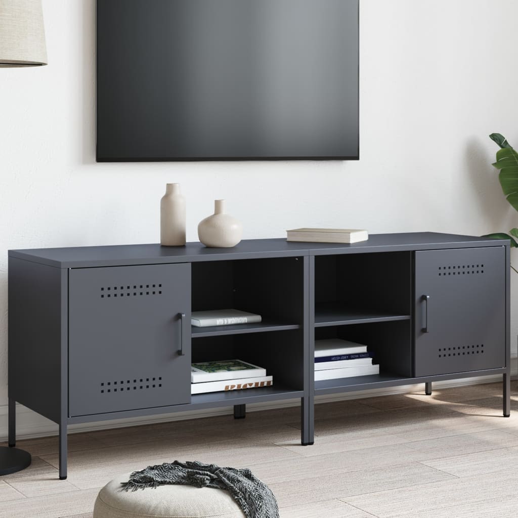 Meuble TV Vintage en Acier Blanc - Lot de 2-Mon Meuble TV-Anthracite-2-21