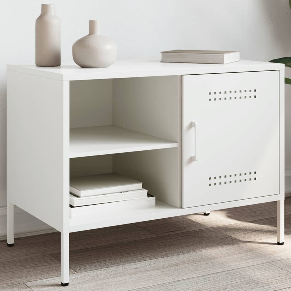 Meuble TV Vintage en Acier Blanc - Lot de 2-Mon Meuble TV-Blanc-1-14