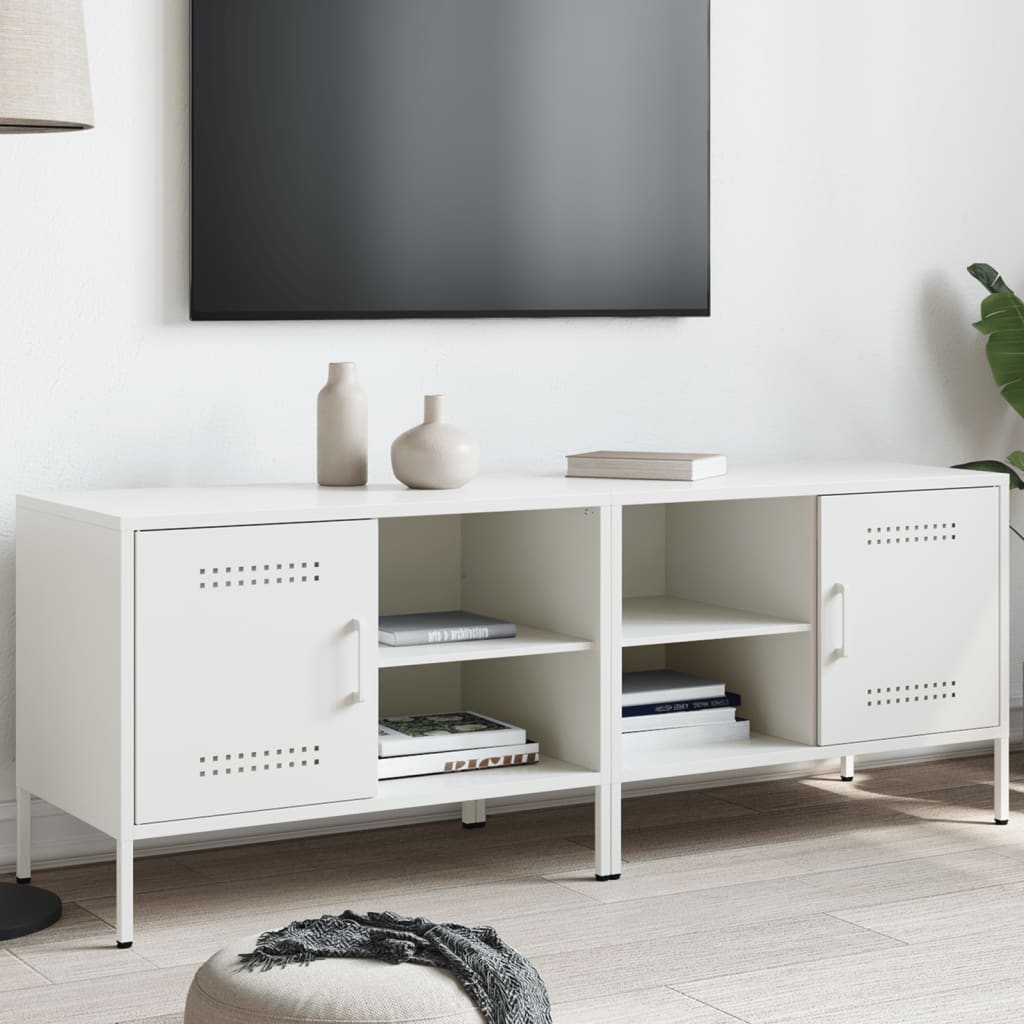 Meuble TV Vintage en Acier Blanc - Lot de 2-Mon Meuble TV-Blanc-2-1