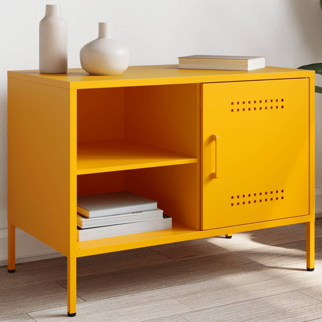 Meuble TV Vintage en Acier Blanc - Lot de 2-Mon Meuble TV-Jaune-1-17