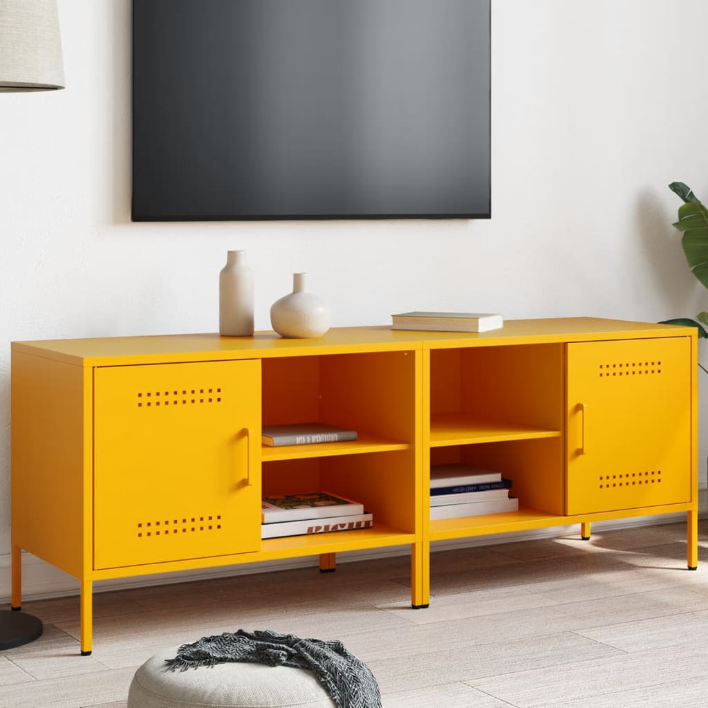 Meuble TV Vintage en Acier Blanc - Lot de 2-Mon Meuble TV-Jaune-2-22