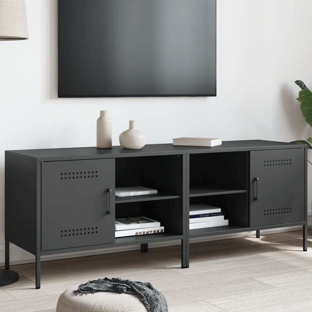 Meuble TV Vintage en Acier Blanc - Lot de 2-Mon Meuble TV-Noir-2-20