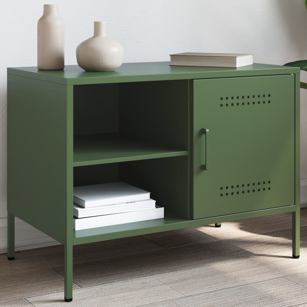 Meuble TV Vintage en Acier Blanc - Lot de 2-Mon Meuble TV-Vert-1-18