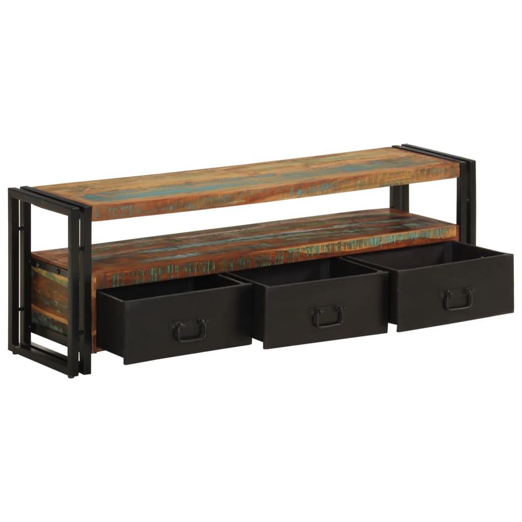 Meuble TV Vintage Industriel en Bois Recyclé - 120 cm-Mon Meuble TV-bois de récupération massif-1-5