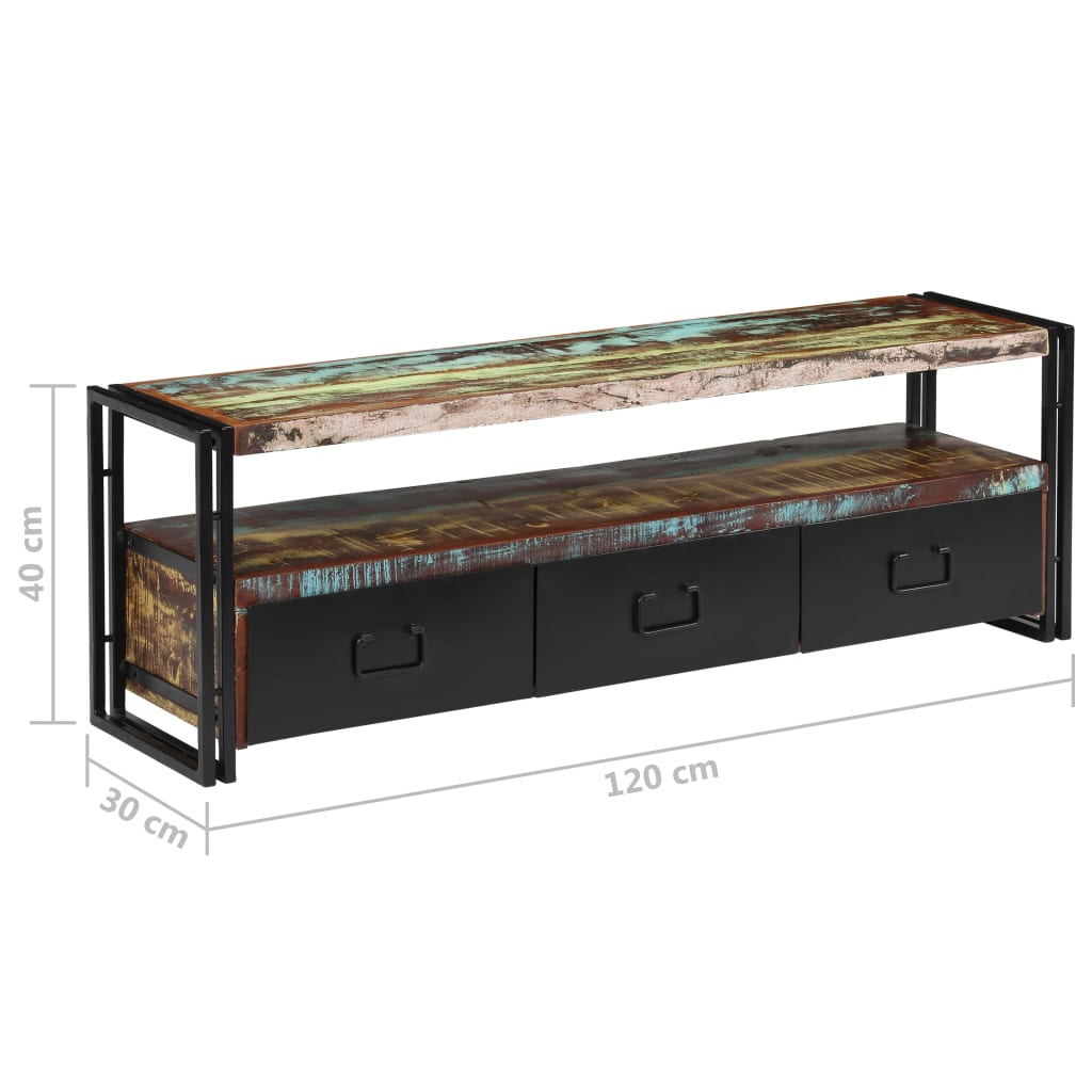 Meuble TV Vintage Industriel en Bois Recyclé - 120 cm-Mon Meuble TV-bois de récupération massif-1-8