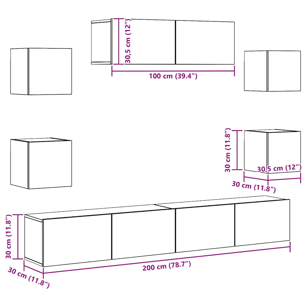 Meuble TV XXL Effet Chêne Sonoma Gris - 7 Pièces-Mon Meuble TV-Chêne fumé-80 cm-7-12