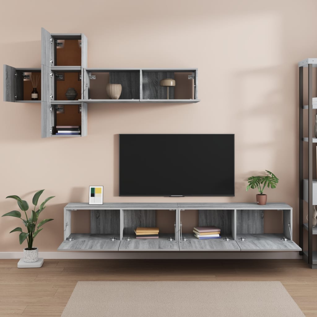 Meuble TV XXL Effet Chêne Sonoma Gris - 7 Pièces-Mon Meuble TV-Chêne fumé-80 cm-7-3